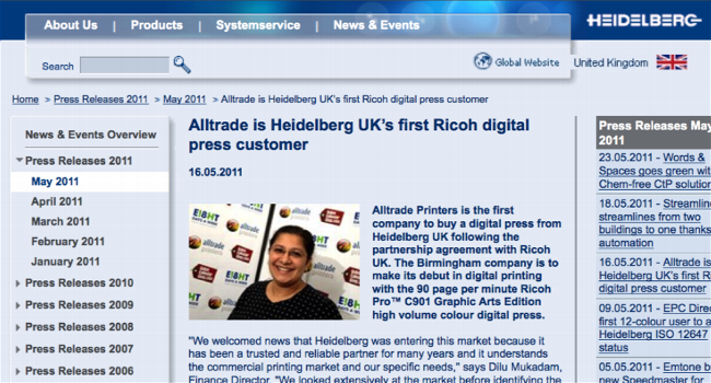 Alltrade is Heidelberg UK’s first Ricoh digital press customer